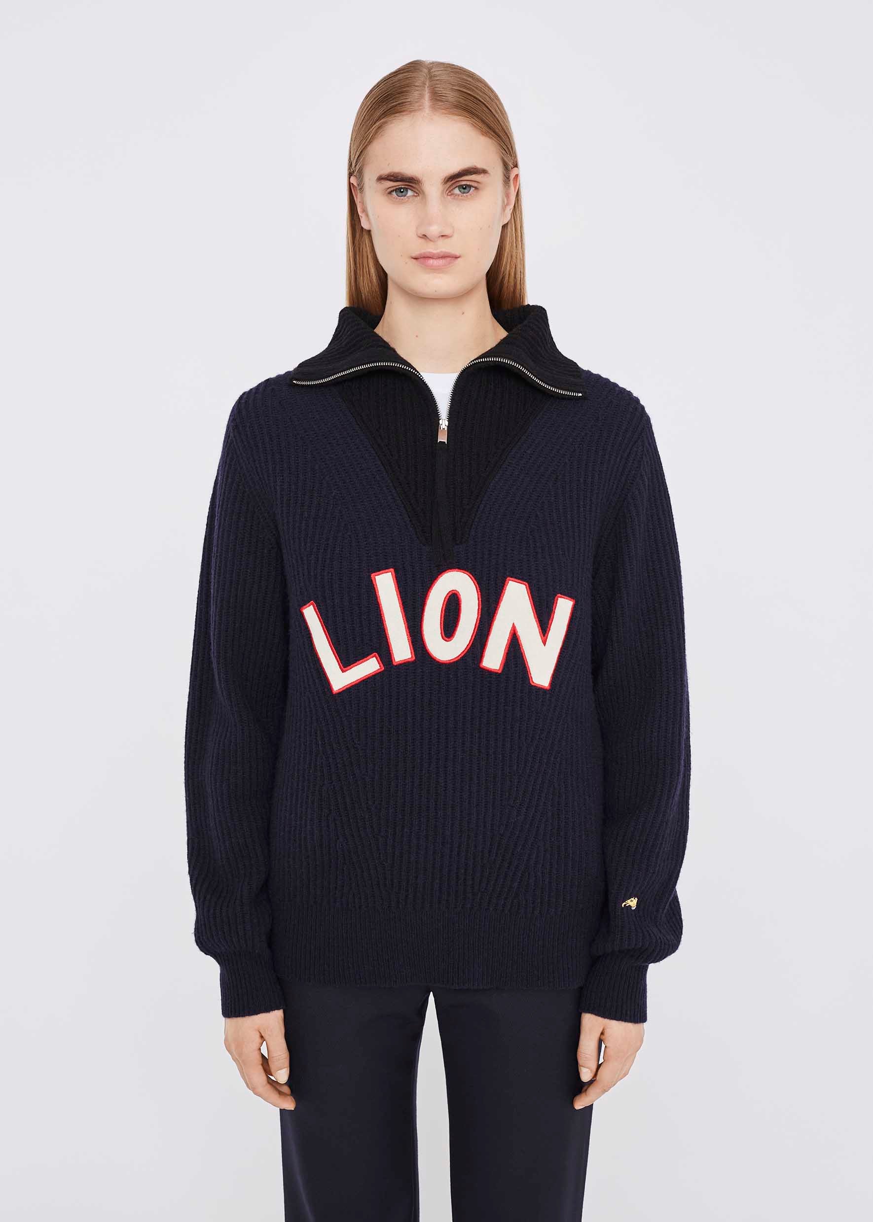 Varsity Lion Half Zip Up Jumper Bella Freud