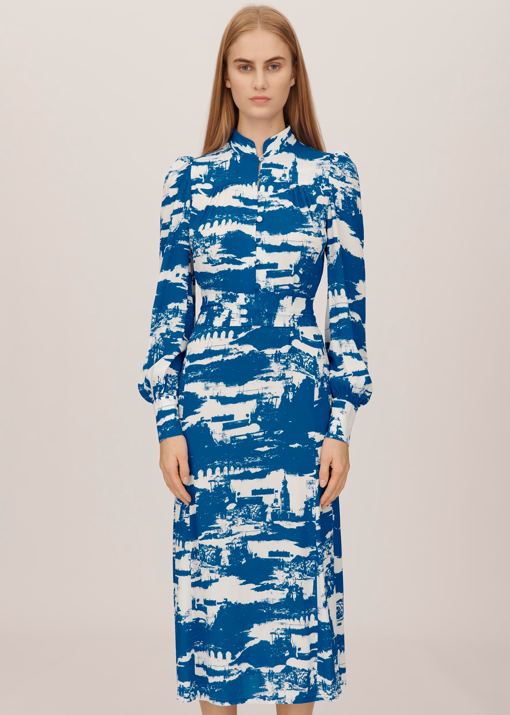 London Calling Print Last Tango Dress in Blue & White l Bella Freud