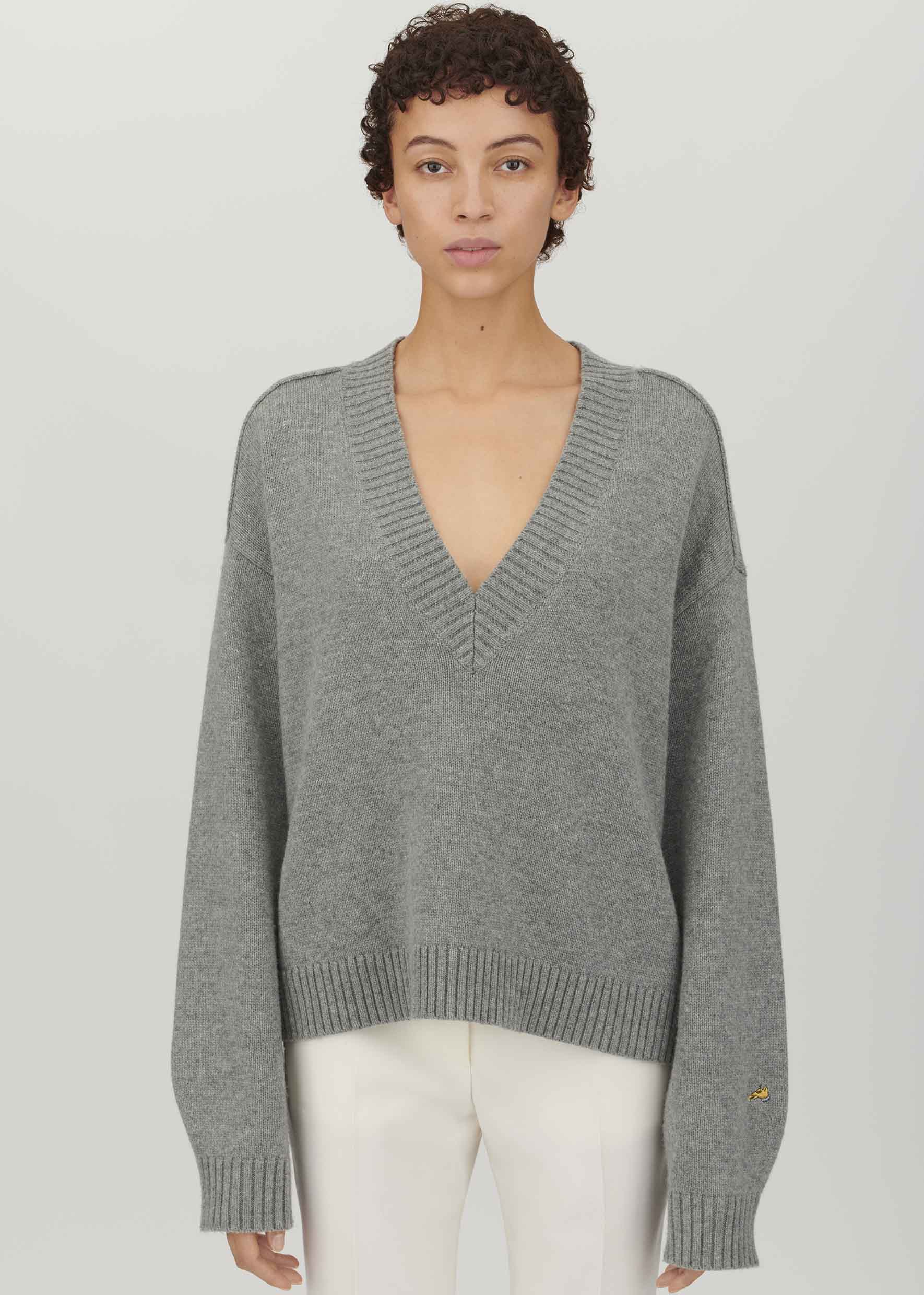 Oversized Lux V-Neck Jumper in Grey Bella Freud - Main Image