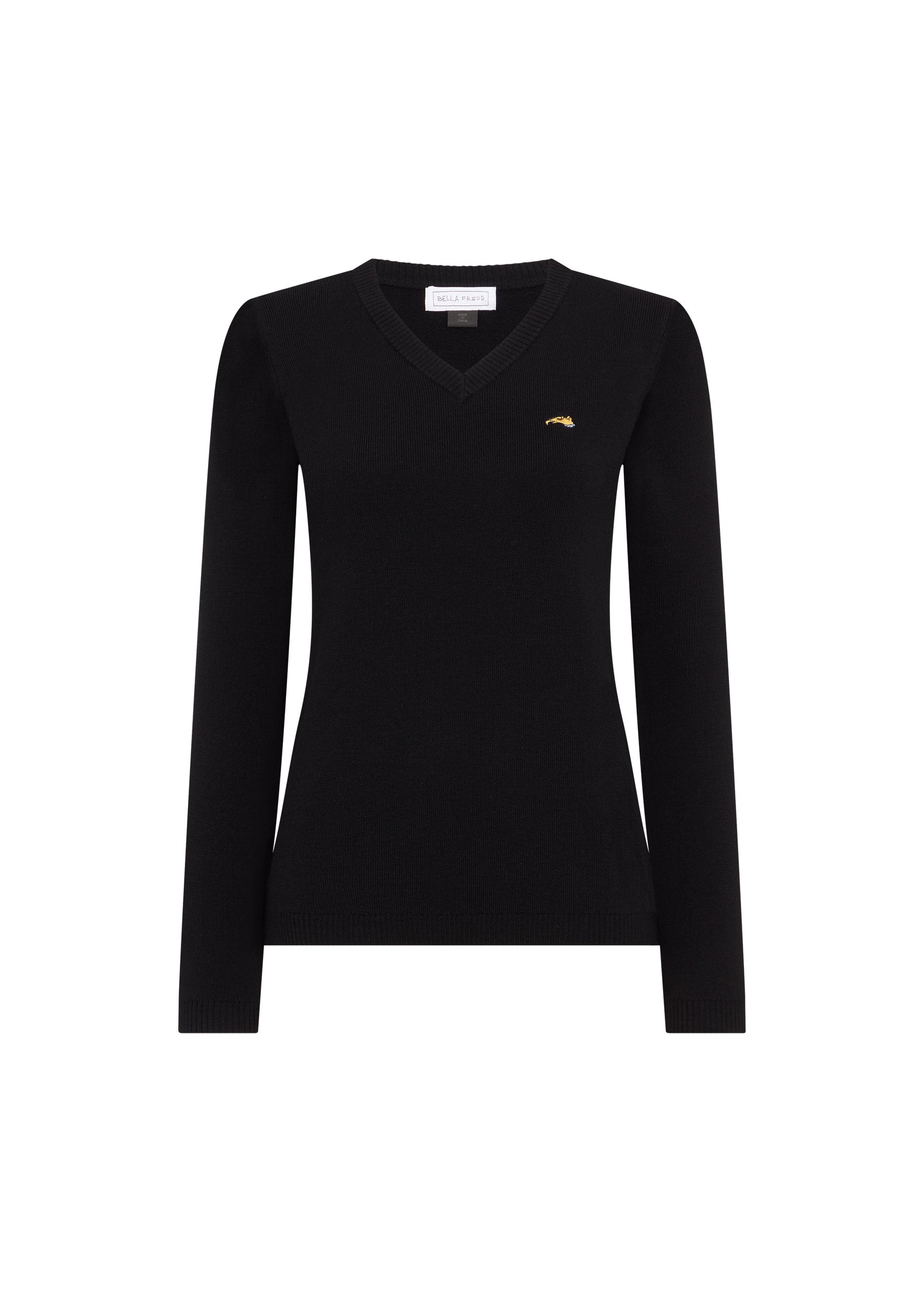 bella freud EMBROIDERED DOG V-NECK JUMPER BLACK XS – Bella