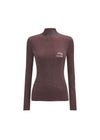 A women's long-sleeve ribbed knit mock neck sweater in a heathered dark plum-brown color, featuring the words 'stay CLOSE' embroidered in white on the left chest, shown on a plain white background.