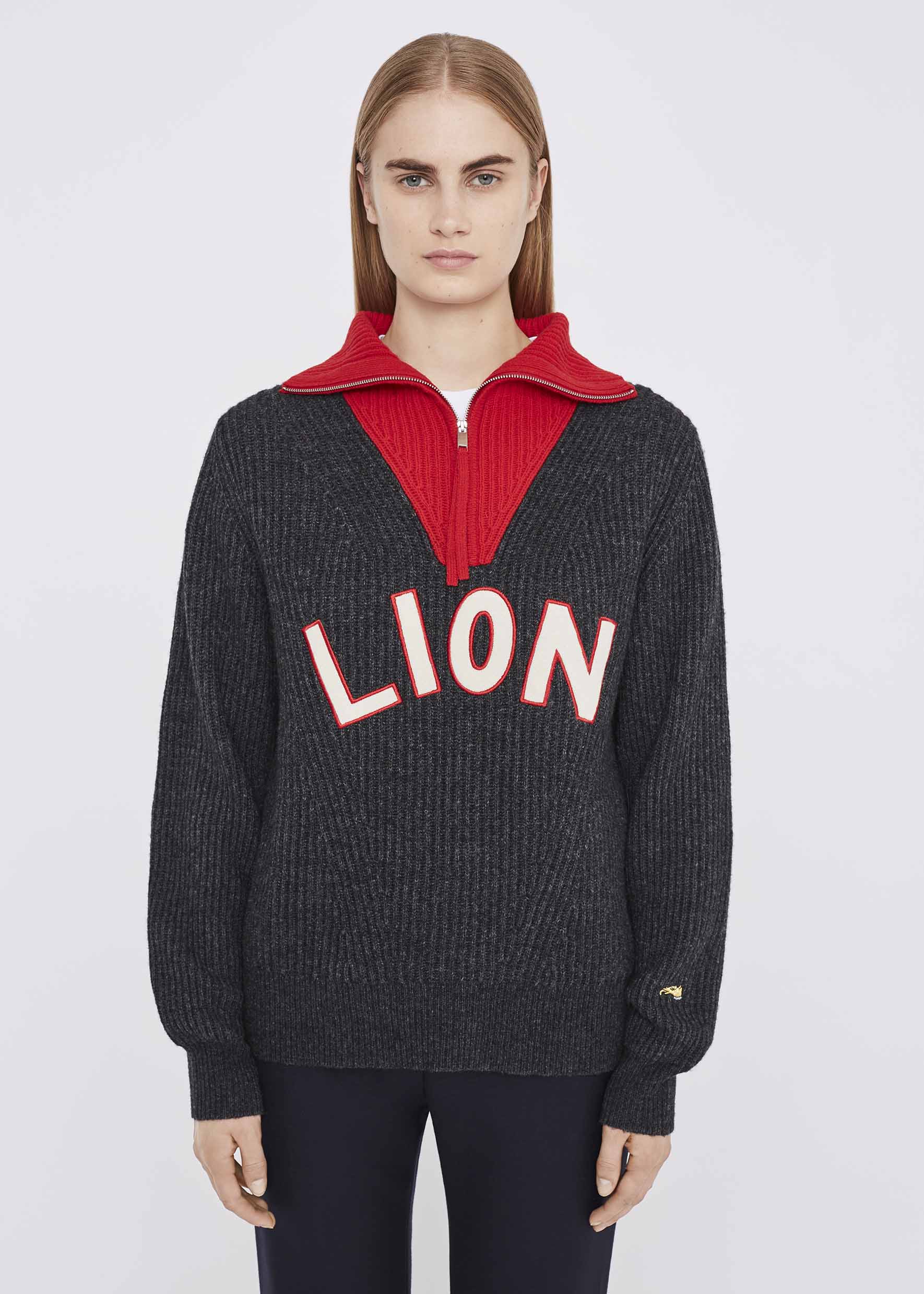Varsity Lion Half Zip Up Merino Jumper