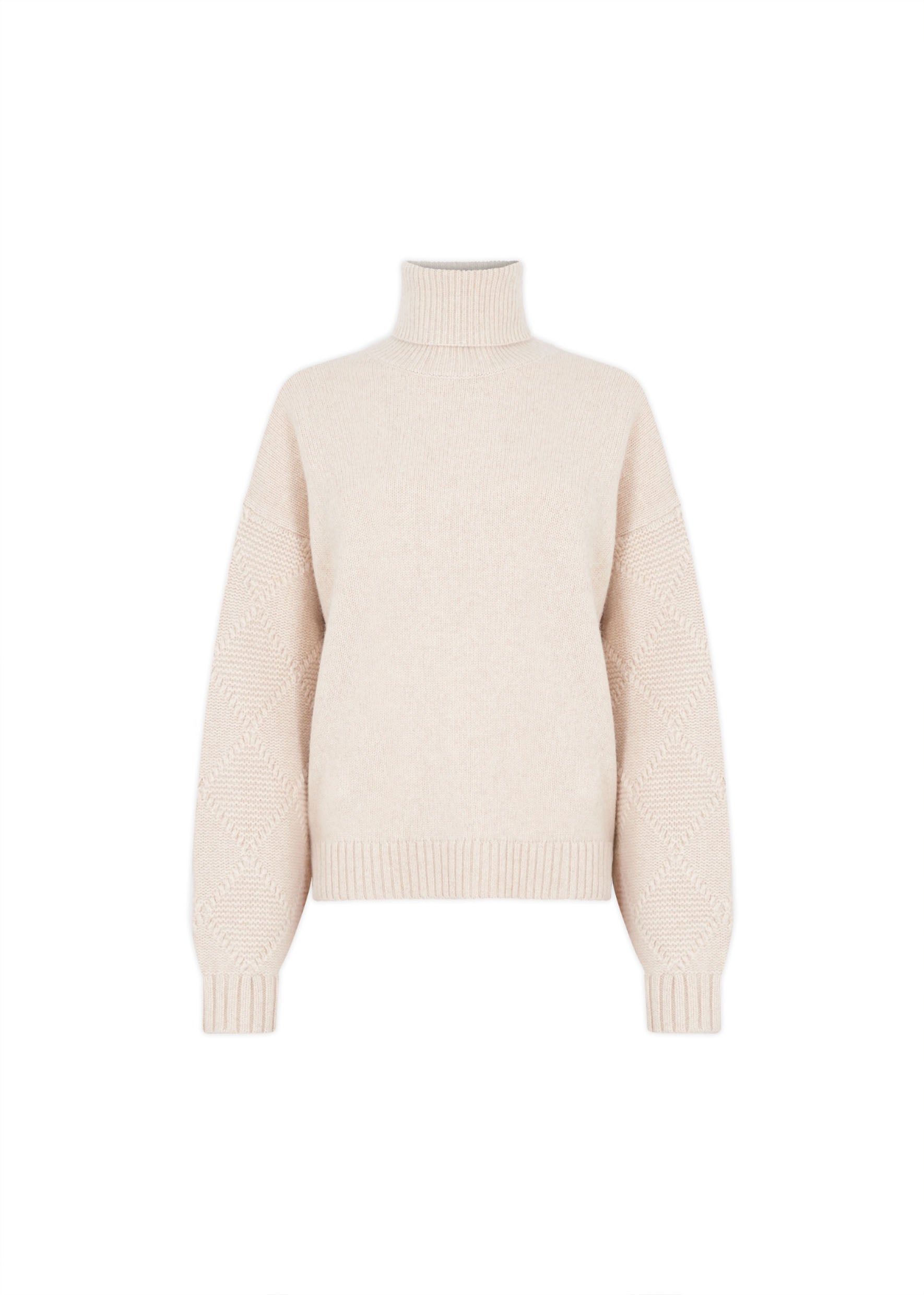 bella freud Embossed Sleeve Lux Roll Neck Jumper in Cream Outlet