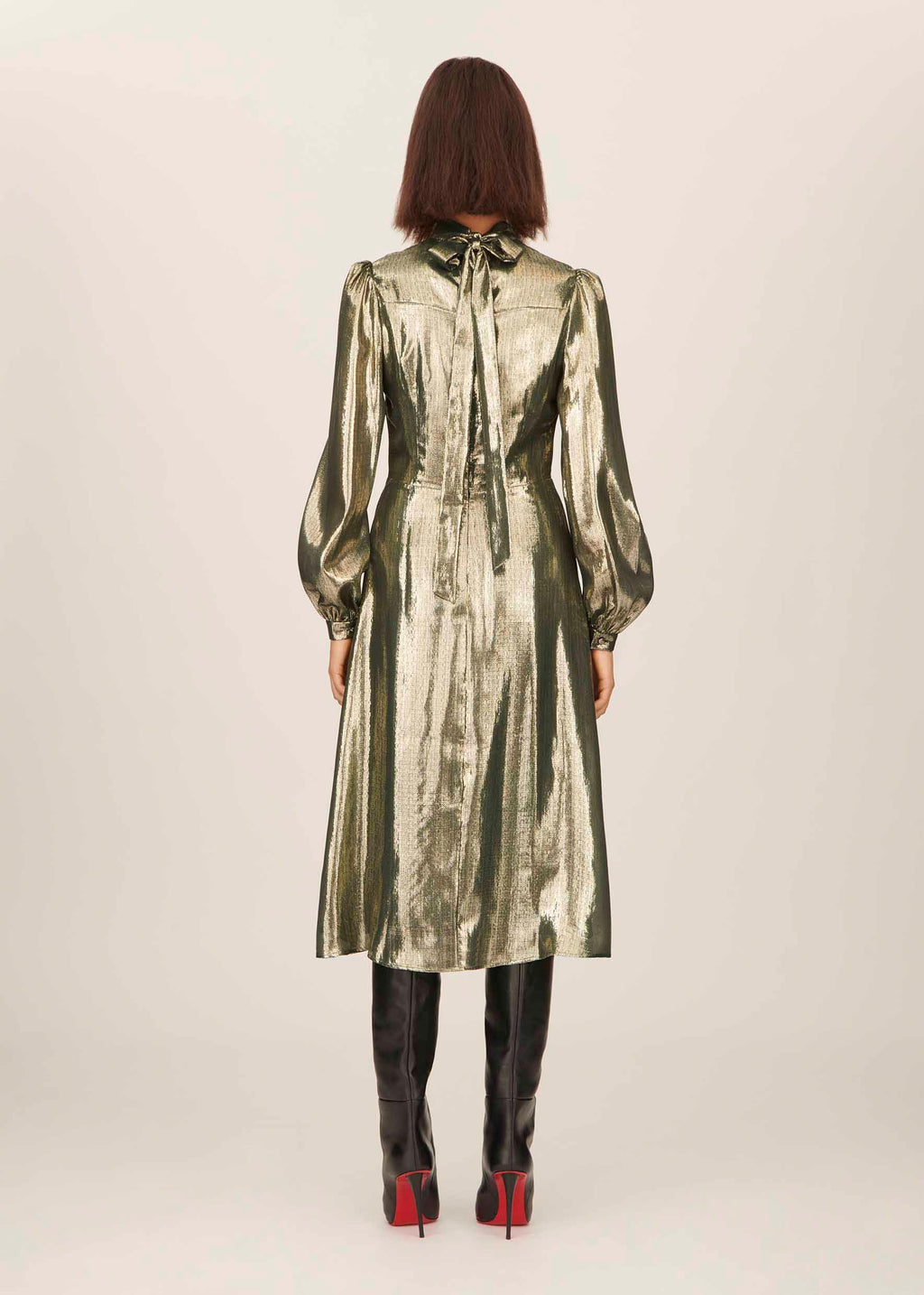 Liquid Lamé Anjelica Midi Dress in Forest Green l Bella Freud