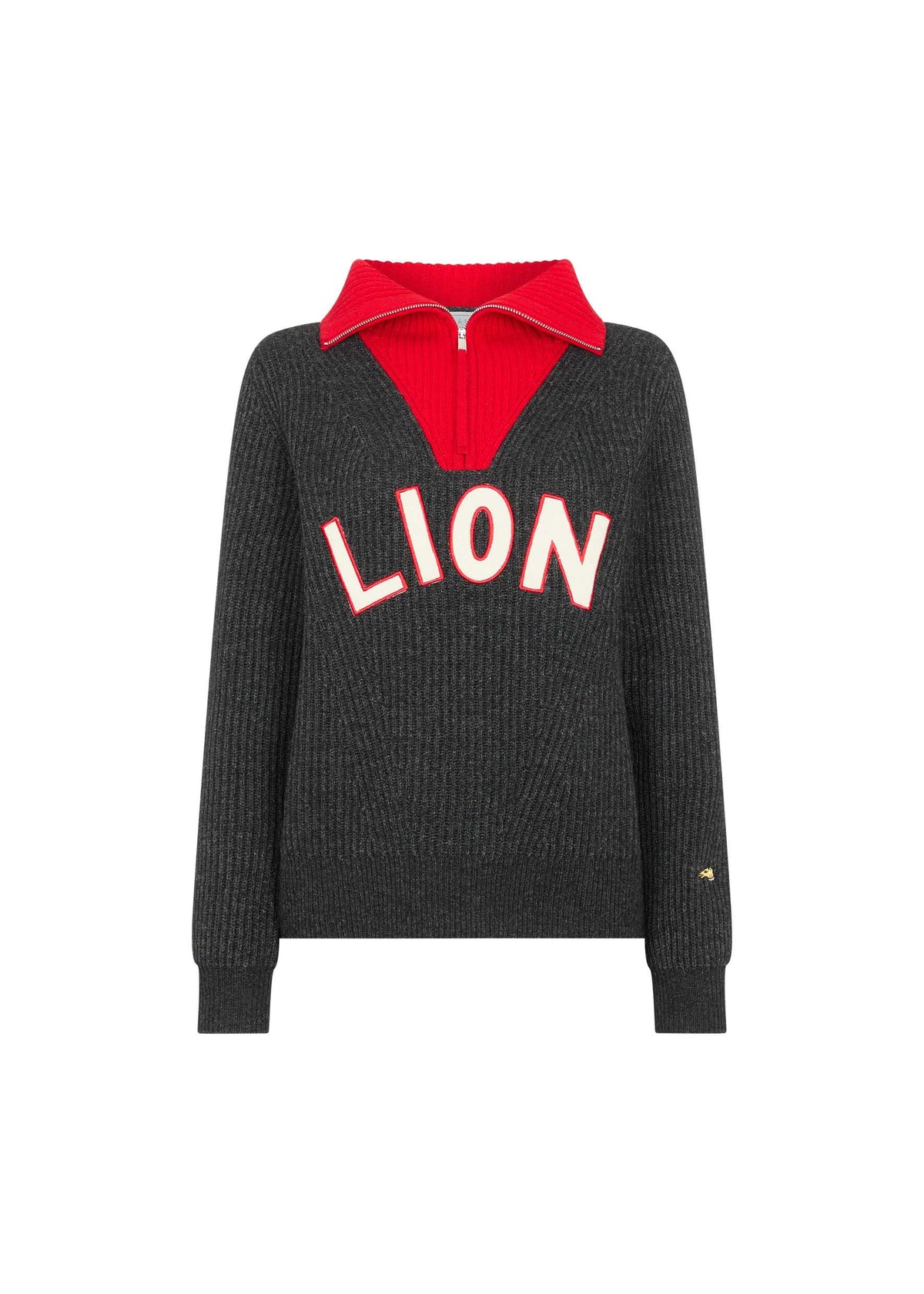 Varsity Lion Half Zip Up Merino Jumper