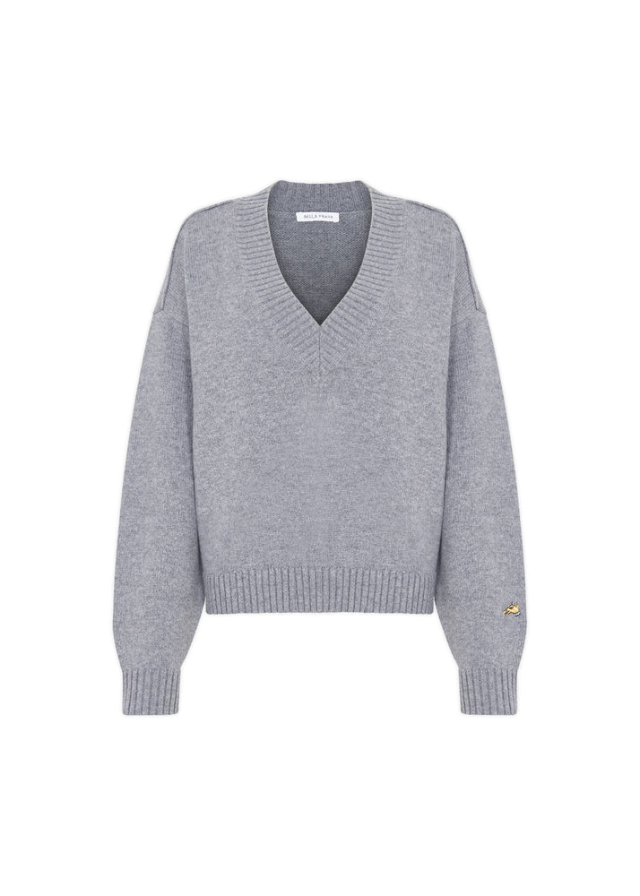 Oversized Lux V-Neck Jumper in Grey | Bella Freud