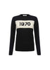 A black jumper with a white horizontal stripe featuring the numbers '1970' in bold black lettering.